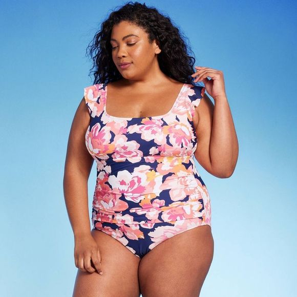 Kona Sol Floral Swimwear - Pink and Blue - Picture 1 of 1